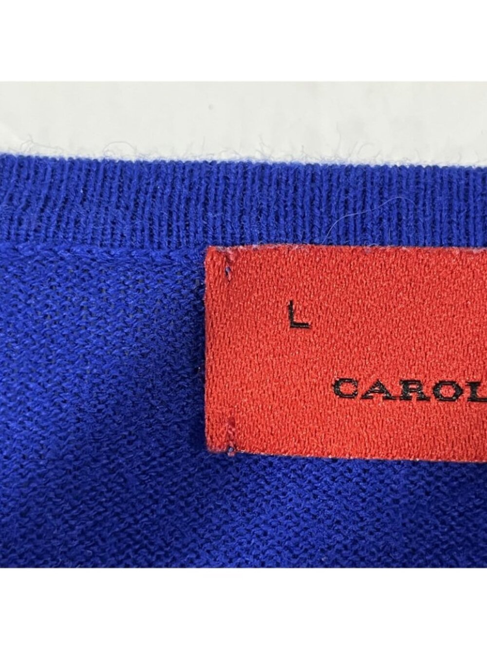 Carolina Herrera Sweater Mens Large Blue 100% Cotton V Neck Logo Knit Pullover - Picture 5 of 9